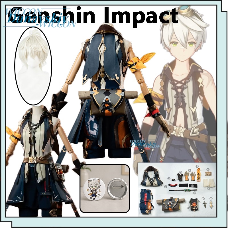 Anime Cosplay Merchandise - Genshin Impact Bennett Cosplay-Outfit mit Perücke,